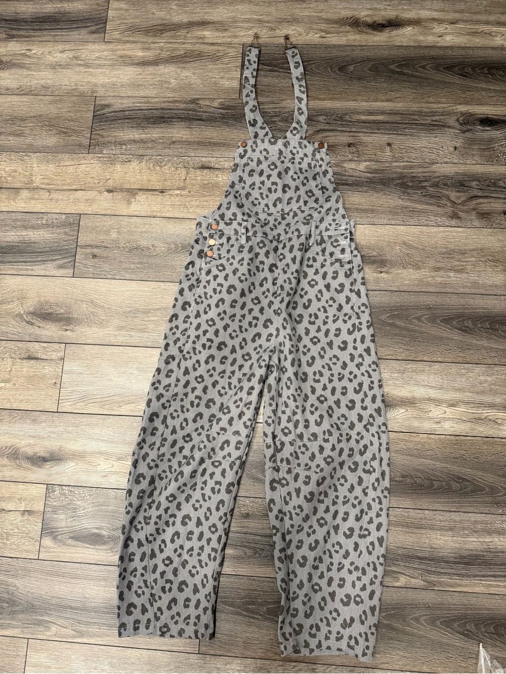 Leopard Print Women's Overalls Romper - Gray